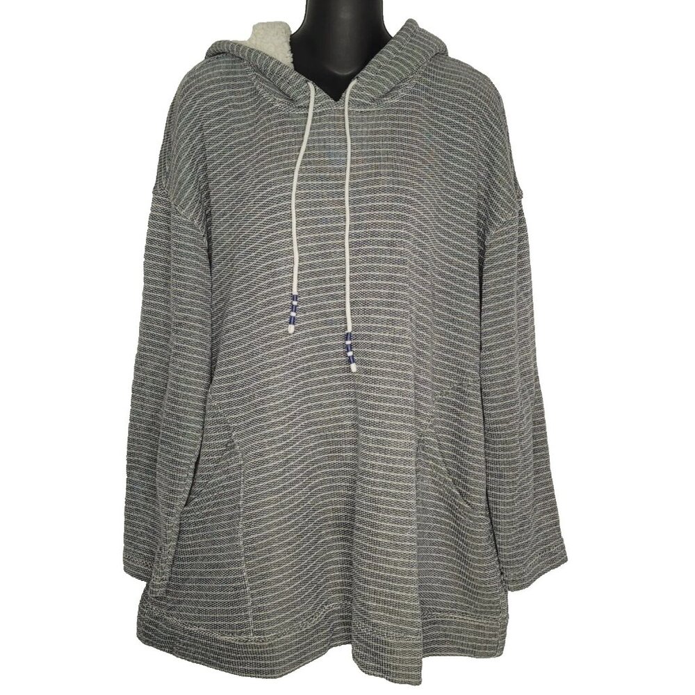 J. Jill Fit Hoodie Womens 2X Hooded Tunic Athleisure Athletic Wear Blue Striped